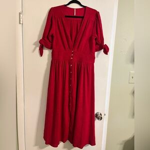 Free People Vibrant Red Short Sleeve Dress